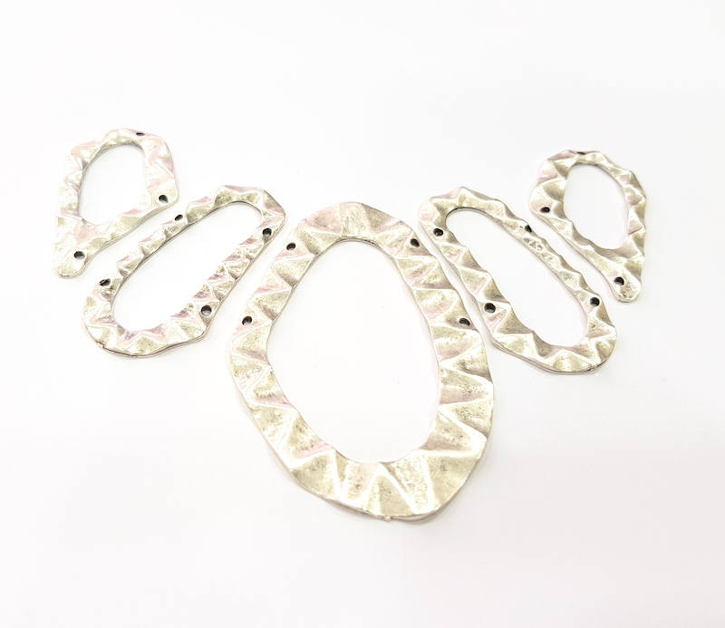 Silver Necklace Set Antique Silver Plated Collar Necklace Pendant Set Connector 5 Piece Findings G9140