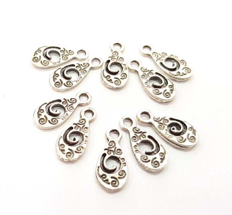 40 Silver Charms Antique Silver Plated Charms (15x6mm) G8538
