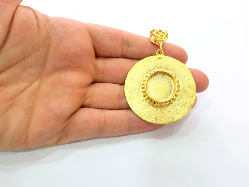 Gold Pendant Blank Base Setting Necklace Blank Resin Blank Mountings Gold Plated Brass ( 49mm blank ) G8539