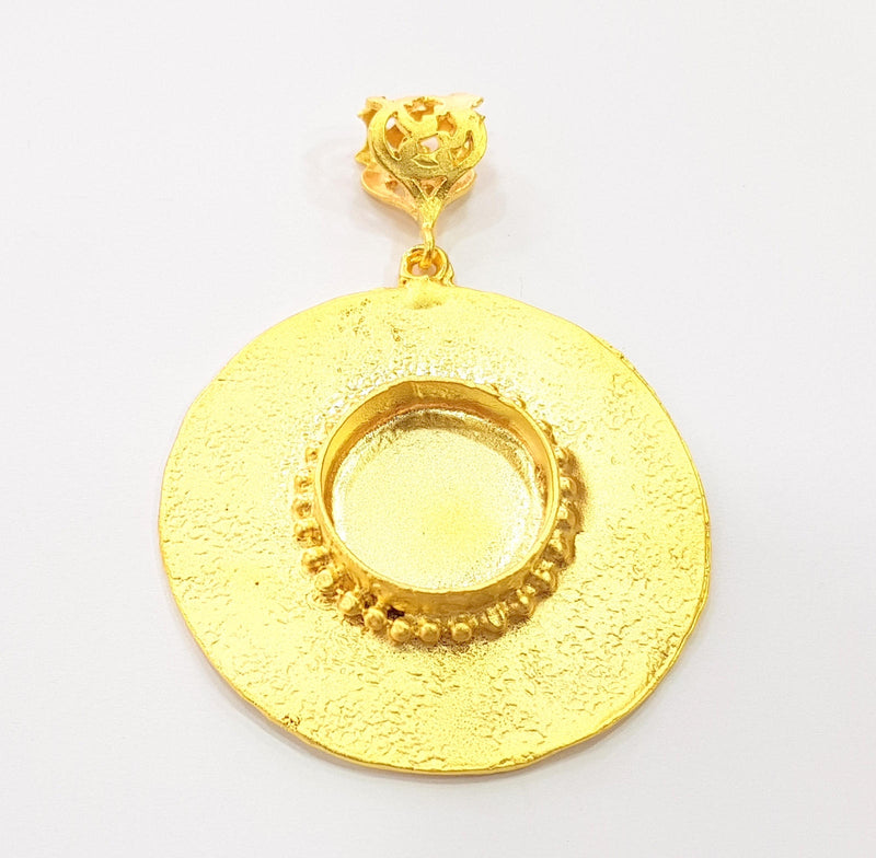 Gold Pendant Blank Base Setting Necklace Blank Resin Blank Mountings Gold Plated Brass ( 49mm blank ) G8539