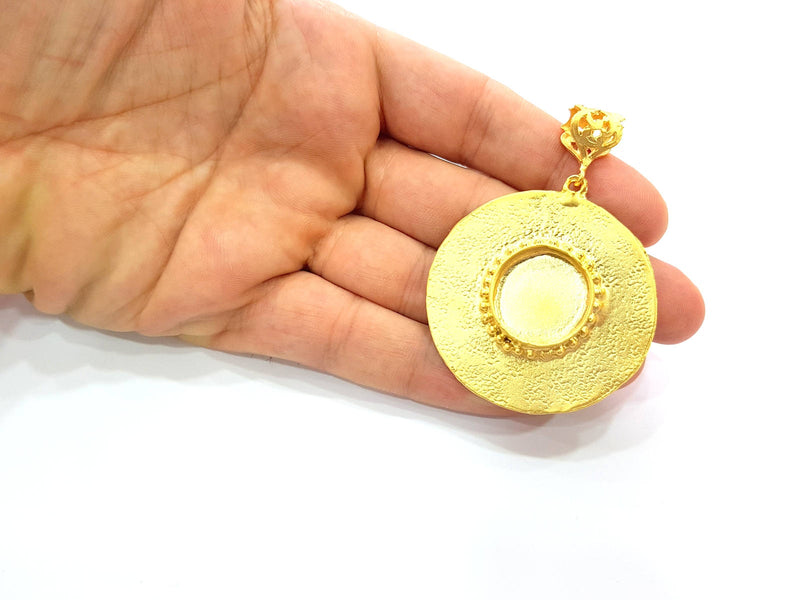Gold Pendant Blank Base Setting Necklace Blank Resin Blank Mountings Gold Plated Brass ( 49mm blank ) G8539