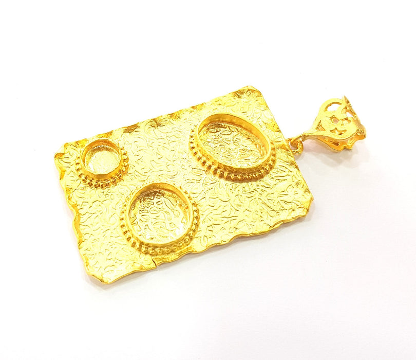 Gold Pendant Blank Base Setting Necklace Blank Resin Blank Mountings Gold Plated Brass ( 58x38mm blank ) G8540