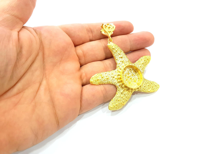 Gold Pendant Blank Base Setting Necklace Blank Resin Blank Mountings Gold Plated Brass ( 73x68mm blank ) G8541