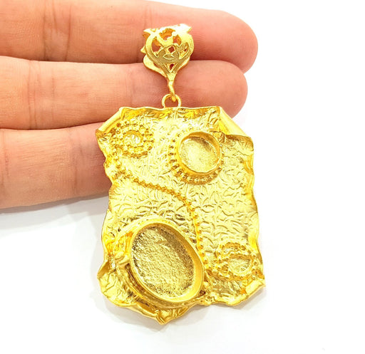 Gold Pendant Blank Base Setting Necklace Blank Resin Blank Mountings Gold Plated Brass ( 45x32mm blank ) G8544