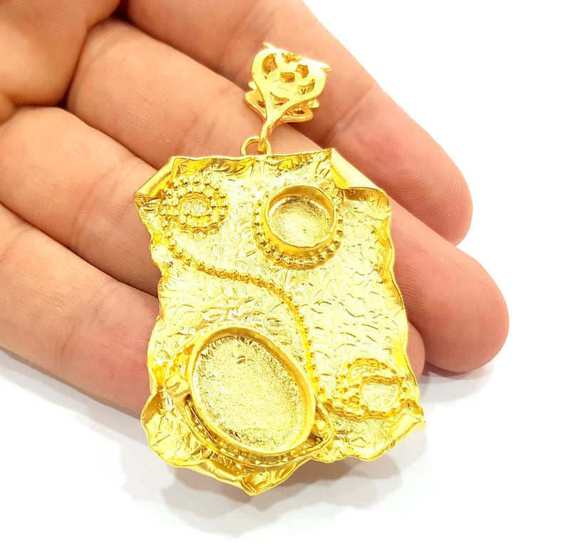 Gold Pendant Blank Base Setting Necklace Blank Resin Blank Mountings Gold Plated Brass ( 45x32mm blank ) G8544