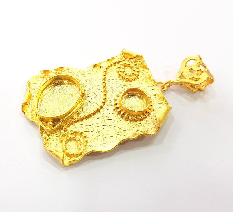 Gold Pendant Blank Base Setting Necklace Blank Resin Blank Mountings Gold Plated Brass ( 45x32mm blank ) G8544