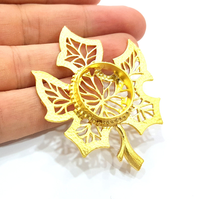 Gold Pendant Blank Base Setting Necklace Blank Resin Blank Mountings Gold Plated Brass ( 62x51mm blank ) G8545