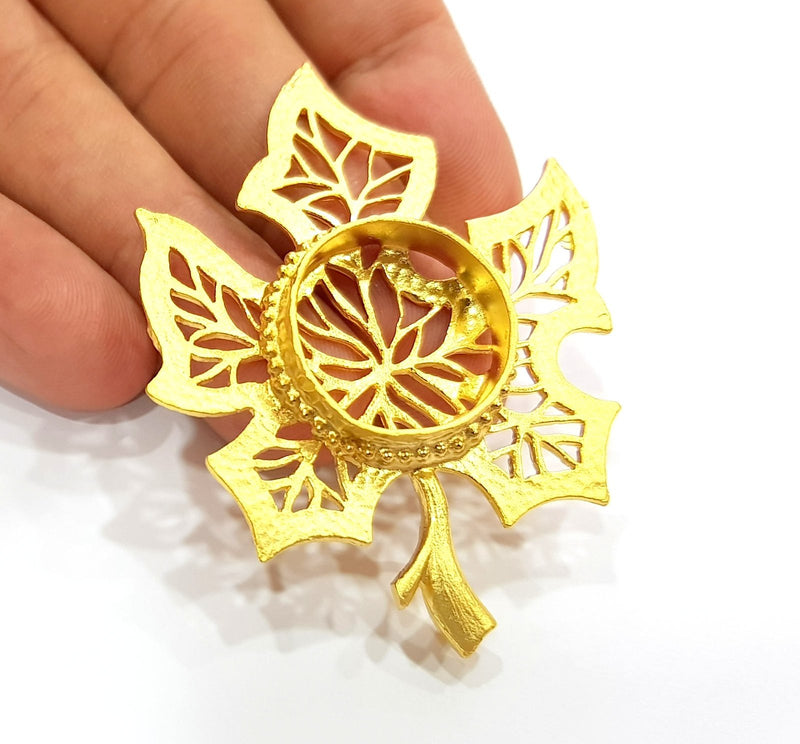 Gold Pendant Blank Base Setting Necklace Blank Resin Blank Mountings Gold Plated Brass ( 62x51mm blank ) G8545