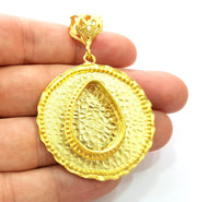 Gold Pendant Blank Base Setting Necklace Blank Resin Blank Mountings Gold Plated Brass ( 44mm blank ) G8546