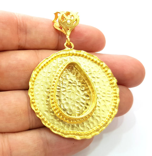 Gold Pendant Blank Base Setting Necklace Blank Resin Blank Mountings Gold Plated Brass ( 44mm blank ) G8546