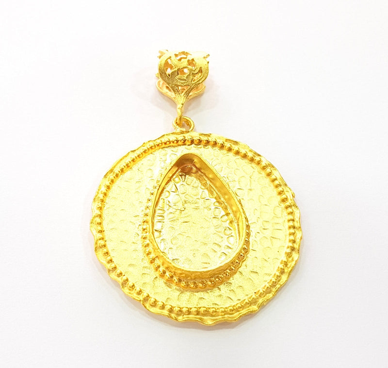 Gold Pendant Blank Base Setting Necklace Blank Resin Blank Mountings Gold Plated Brass ( 44mm blank ) G8546