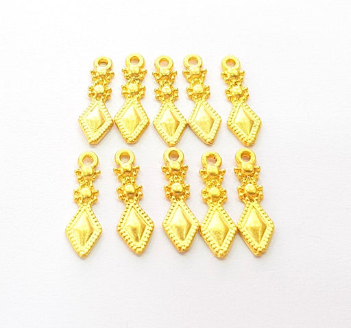 10 Gold Charm Ethnic Charm Tribal Charms Gold Plated Charms  (17x5mm)  G8564