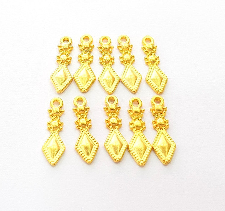 10 Gold Charm Ethnic Charm Tribal Charms Gold Plated Charms  (17x5mm)  G8564