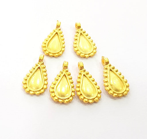 6 Gold Drop Charm Gold Plated Charms  (20x10mm)  G8566