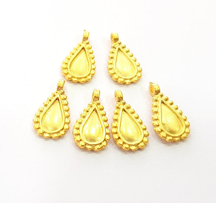 6 Gold Drop Charm Gold Plated Charms  (20x10mm)  G8566