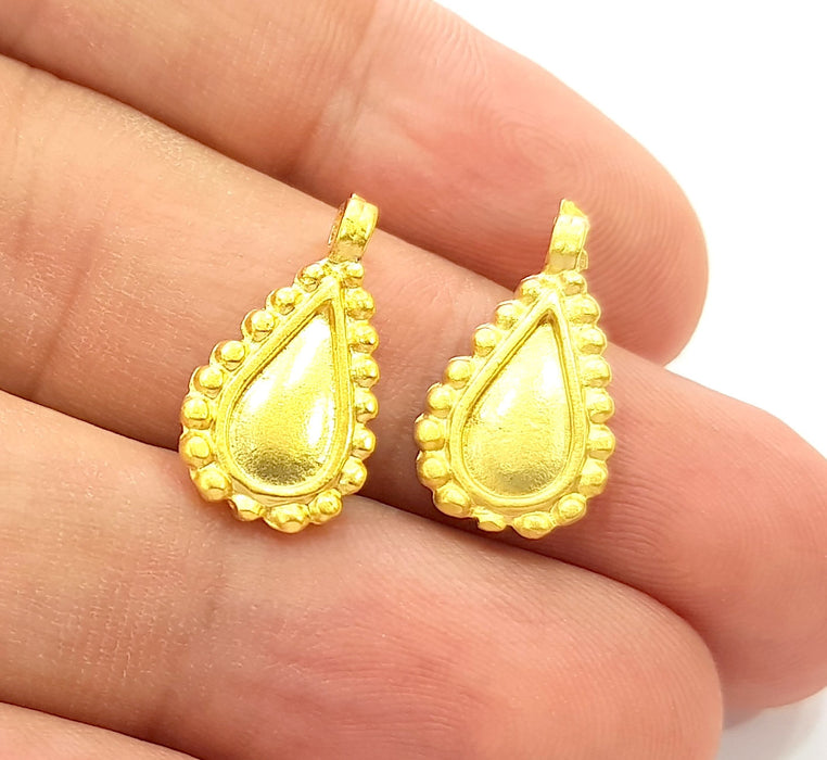 6 Gold Drop Charm Gold Plated Charms  (20x10mm)  G8566