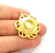 10 pcs Gold Pendant Blank Base Setting Necklace Blank Resin Blank Mountings Gold Plated Brass ( 29mm blank ) G8567