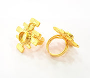 Gold Ring Blank Base Bezel Settings Cabochon Base Mountings Adjustable (10mm Blank) , Gold Plated Brass G8568