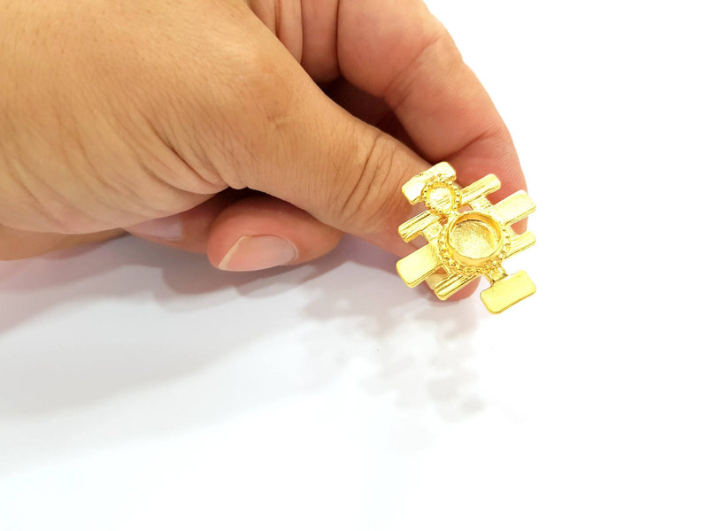 Gold Ring Blank Base Bezel Settings Cabochon Base Mountings Adjustable (10mm Blank) , Gold Plated Brass G8568