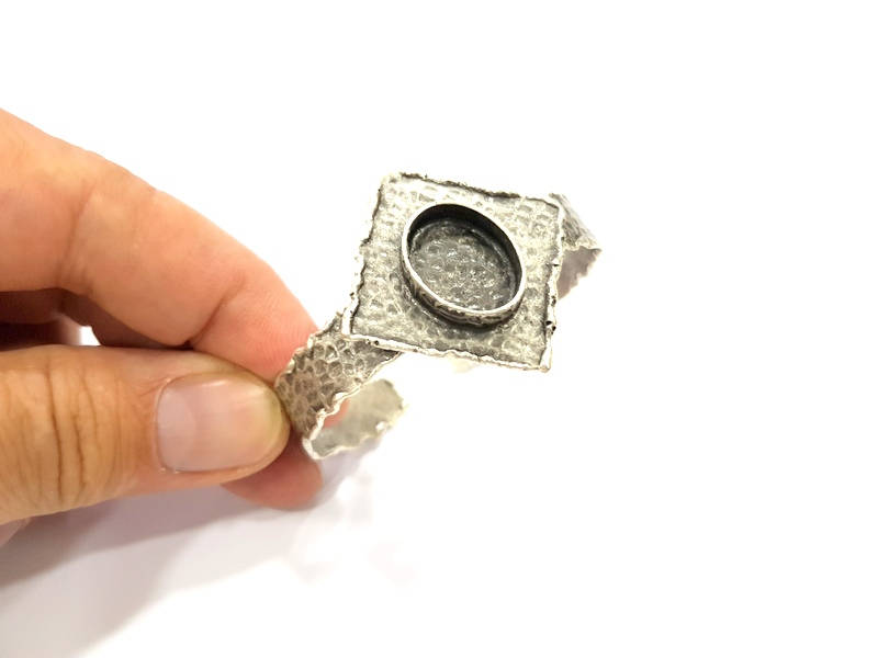 Silver Bracelet Blanks Bangle Blanks Cuff Blanks Adjustable Hammered Bracelet Blank Antique Silver Plated Brass ( 17x13mm Blanks ) G9157