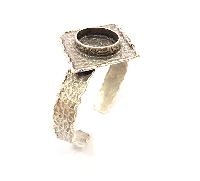 Silver Bracelet Blanks Bangle Blanks Cuff Blanks Adjustable Hammered Bracelet Blank Antique Silver Plated Brass ( 17x13mm Blanks ) G9157