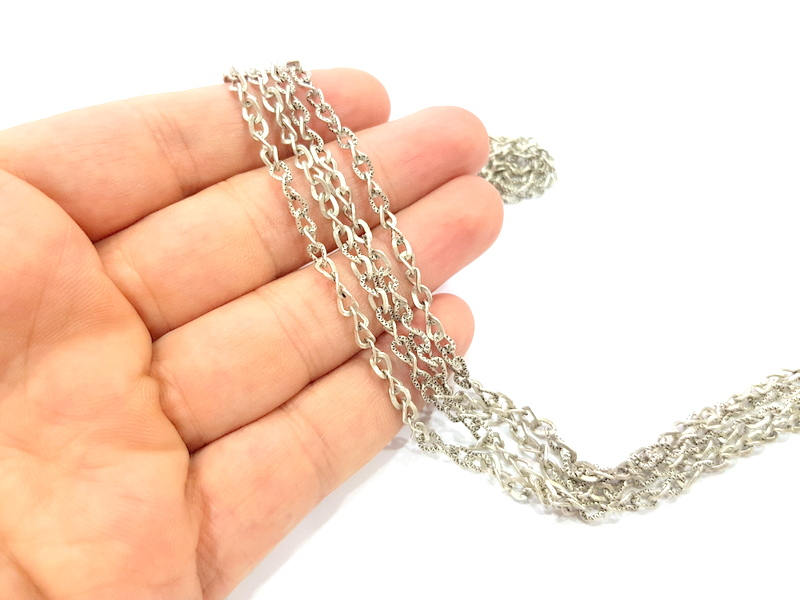 Textured Chain Silver Chain Antique Silver Plated Chain  1 Meter - 3.3 Feet (7x4 mm) G9162