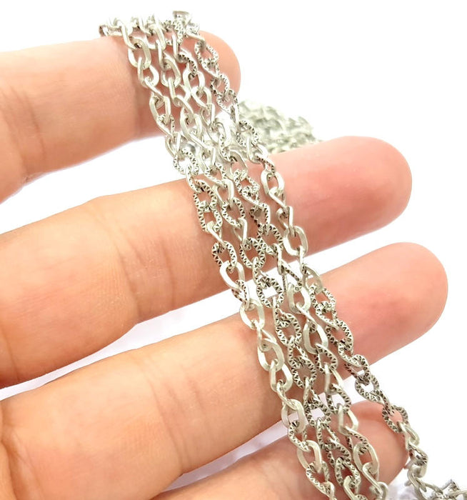 Textured Chain Silver Chain Antique Silver Plated Chain  1 Meter - 3.3 Feet (7x4 mm) G9162