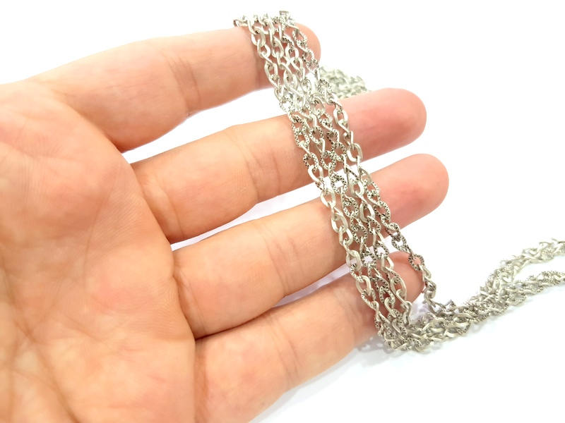 Textured Chain Silver Chain Antique Silver Plated Chain  1 Meter - 3.3 Feet (7x4 mm) G9162