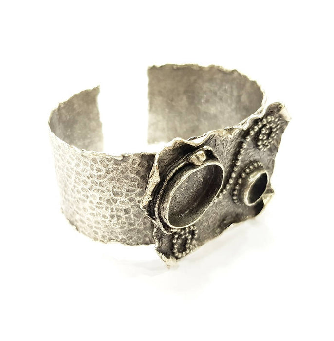 Silver Bracelet Blanks Bangle Blanks Cuff Blanks Adjustable Hammered Bracelet Blank Antique Silver Plated Brass (18x13mm+10mm Blanks ) G9164