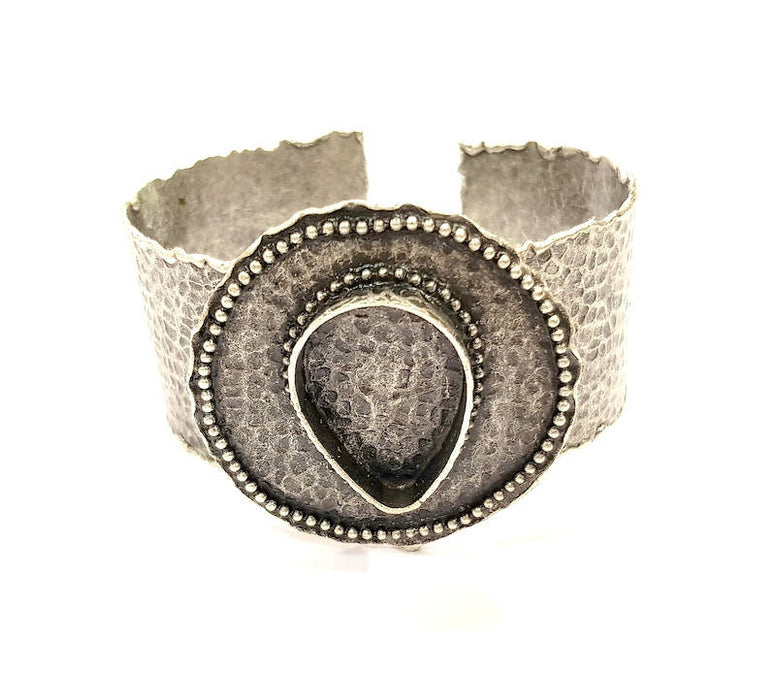 Silver Bracelet Blanks Bangle Blanks Cuff Blanks Adjustable Hammered Bracelet Blank Antique Silver Plated Brass (25x18mm drop Blanks ) G9166