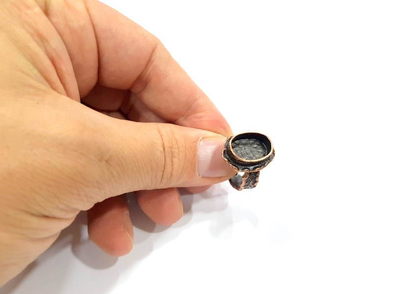 Copper Ring Settings inlay Ring Blank Mosaic Ring Bezel Base Cabochon Mountings (14x10mm blank ) Antique Copper Plated Brass G10241