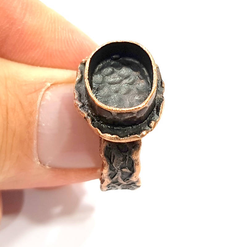 Copper Ring Settings inlay Ring Blank Mosaic Ring Bezel Base Cabochon Mountings (14x10mm blank ) Antique Copper Plated Brass G9172