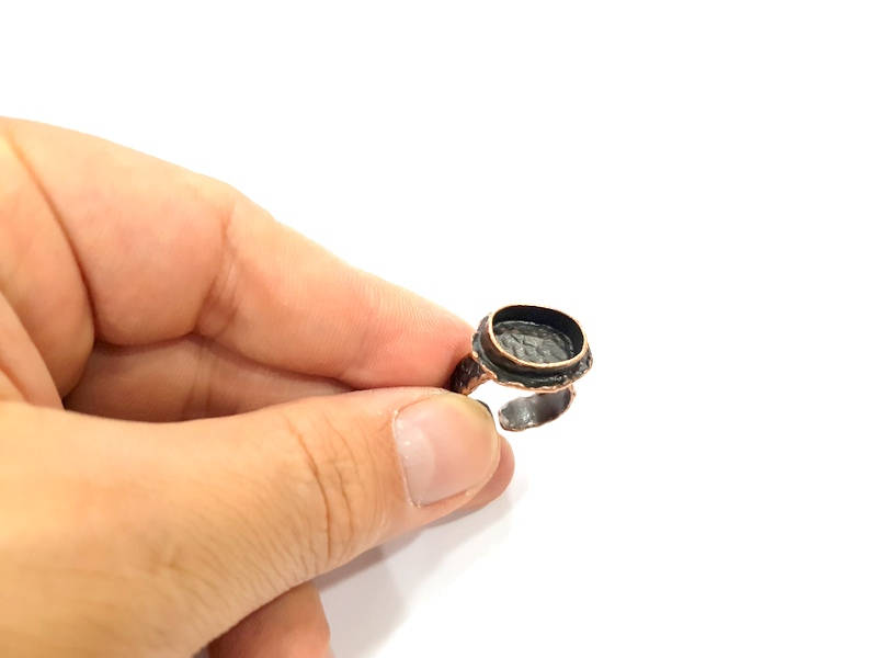 Copper Ring Settings inlay Ring Blank Mosaic Ring Bezel Base Cabochon Mountings (14x10mm blank ) Antique Copper Plated Brass G9172