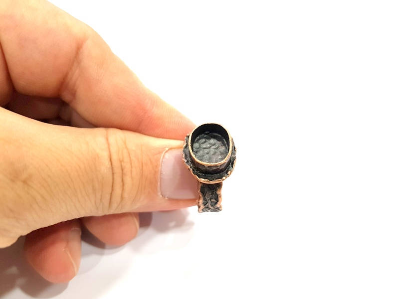 Copper Ring Settings inlay Ring Blank Mosaic Ring Bezel Base Cabochon Mountings (14x10mm blank ) Antique Copper Plated Brass G9172