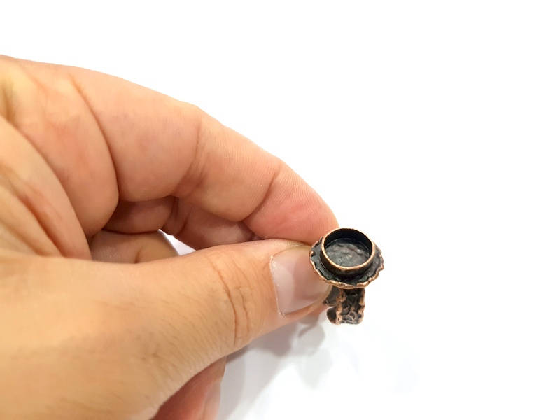 Copper Ring Settings inlay Ring Blank Mosaic Ring Bezel Base Cabochon Mountings (10mm blank ) Antique Copper Plated Brass G9173