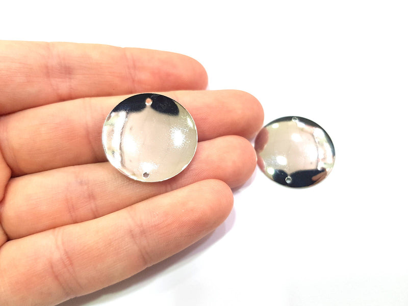 2 Shiny Silver Connector Shiny Silver Plated Charms (25mm) G9176