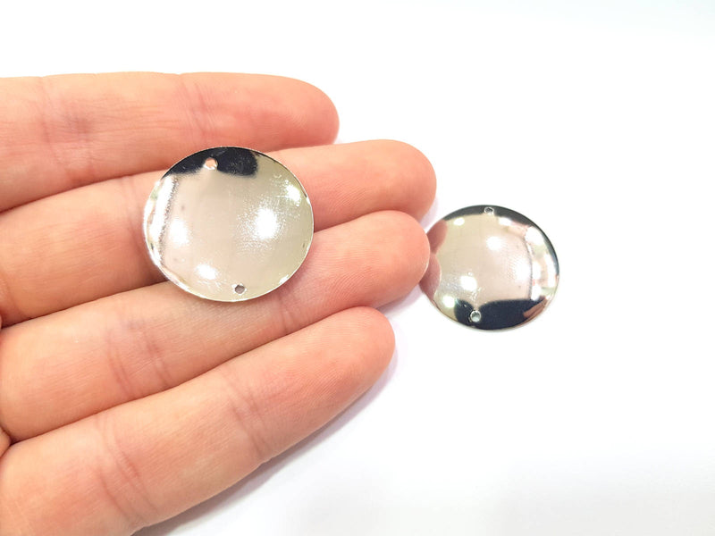 2 Shiny Silver Connector Shiny Silver Plated Charms (25mm) G9176