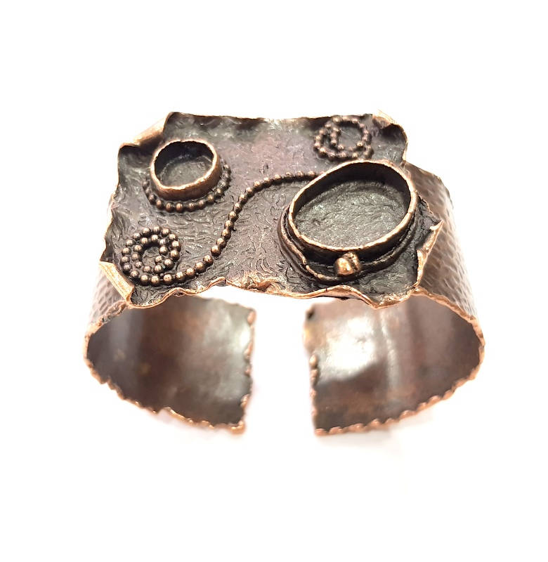 Copper Bracelet Blanks Bangle Blanks Cuff Blanks Adjustable Hammered Bracelet Blank Antique Copper Plated Brass (18x13mm 10mm Blanks ) G9239