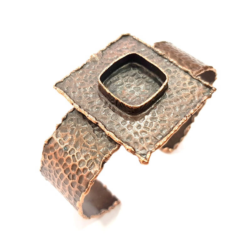 Copper Bracelet Blanks Bangle Blanks Cuff Blanks Adjustable Hammered Bracelet Blank Antique Copper Plated Brass (16x16mm Blanks ) G9245
