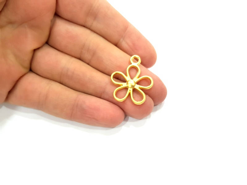 2 Gold Flower Charm Gold Plated Charms  (29x19mm)  G9277