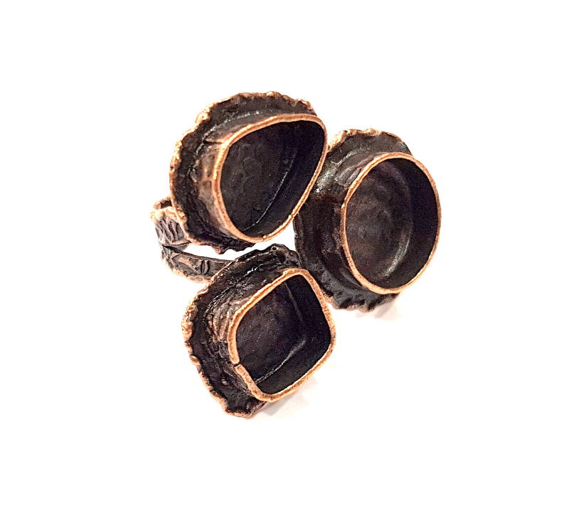 Copper Ring Settings inlay Ring Blank Mosaic Ring Bezel Base Cabochon Mountings (12mm,14x10mm,10mm blank) Antique Copper Plated Brass G9279