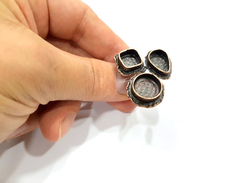 Copper Ring Settings inlay Ring Blank Mosaic Ring Bezel Base Cabochon Mountings (12mm,14x10mm,10mm blank) Antique Copper Plated Brass G9279