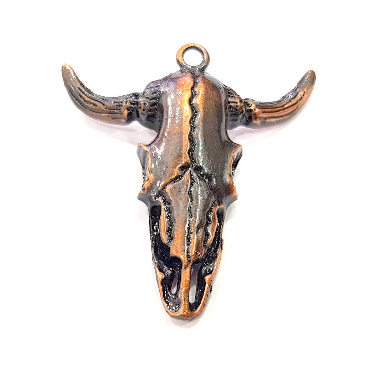Copper Ox Head Skull Pendant  Antique Copper Plated Pendant (54x51mm)  G9313