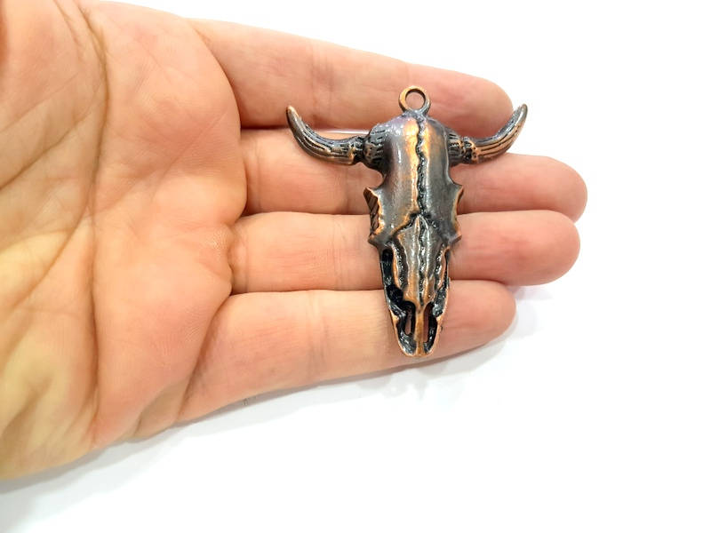 Copper Ox Head Skull Pendant  Antique Copper Plated Pendant (54x51mm)  G9313