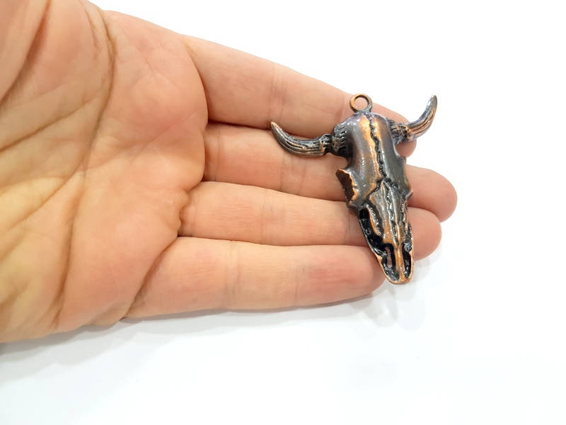 Copper Ox Head Skull Pendant  Antique Copper Plated Pendant (54x51mm)  G9313