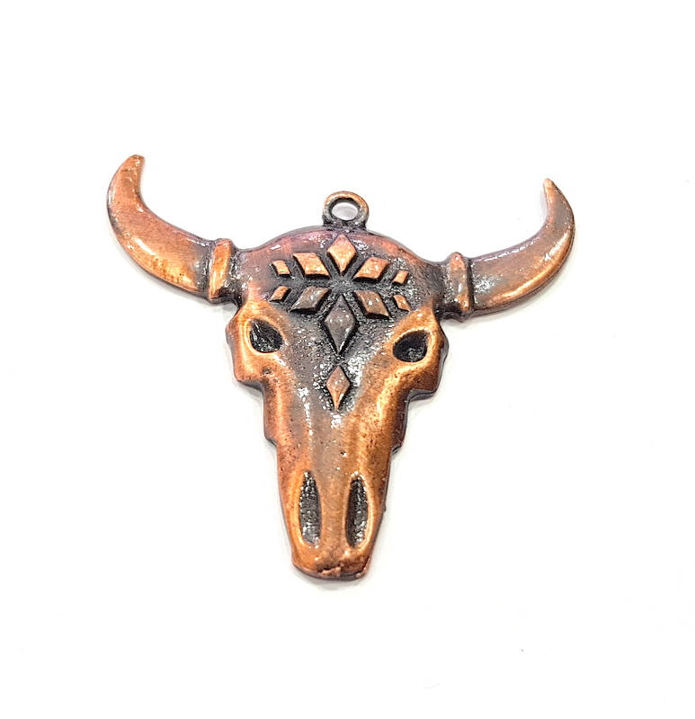 Copper Ox Head Skull Pendant  Antique Copper Plated Pendant (57x56mm)  G9314