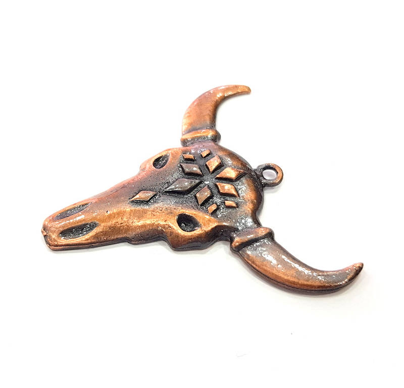 Copper Ox Head Skull Pendant  Antique Copper Plated Pendant (57x56mm)  G9314