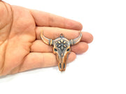 Copper Ox Head Skull Pendant  Antique Copper Plated Pendant (57x56mm)  G9314