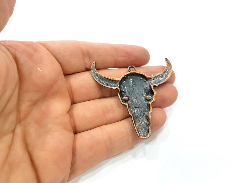 Copper Ox Head Skull Pendant  Antique Copper Plated Pendant (57x56mm)  G9314