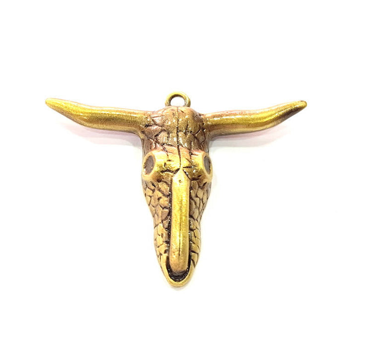 Ox Head Skull Pendant Antique Bronze Plated Pendant (61x47mm) G9339